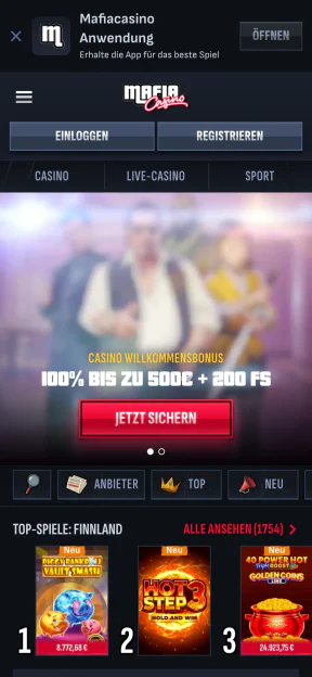 Mafiacasino in der mobilen Version: Slots und Live-Casino